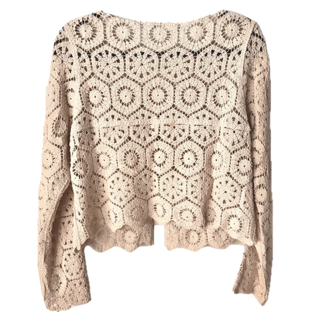 Rebellion Crocheted Cardigan Women's M Cropped Sweater Cream  NEW - Picture 5 of 13